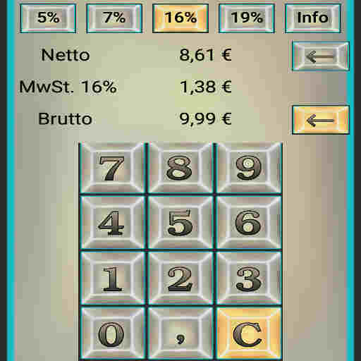 Icon für MwSt. Rechner 16% 5% 19% 7%